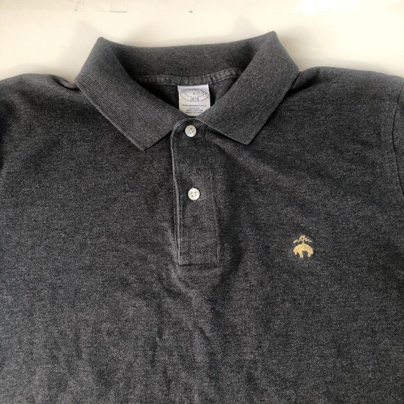 Brooks Brothers Mens Gray Golden Sheep Logo Polo Shirt Slim Fit Tag Size Large - Picture 9 of 15
